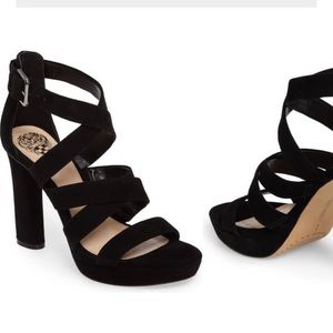 Vince Camuto - Strappy Suede Black Heels - Size 8
